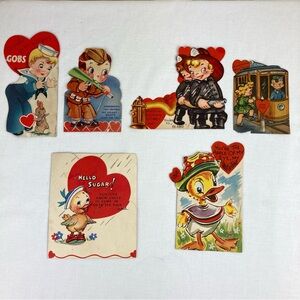 Vintage 1940's Die Cut Valentine's Day Cards Lot Set of 6